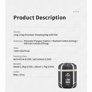 Naturehike L350 Zarf Tarzı Kapüşonlu Uyku Tulumu -15°C